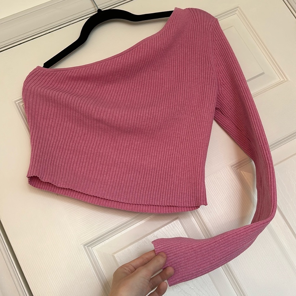 H&M Long Sleeve One Shoulder Ribbed Top